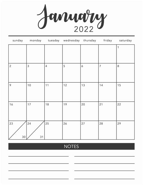 2022 Month Calendar Printable